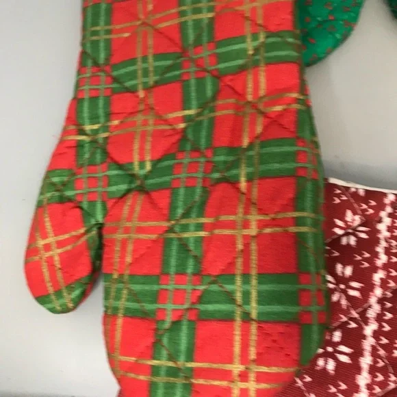 Vintage NOS 4pc Christmas holiday oven bake mitten gloves bundle - Picture 8 of 10